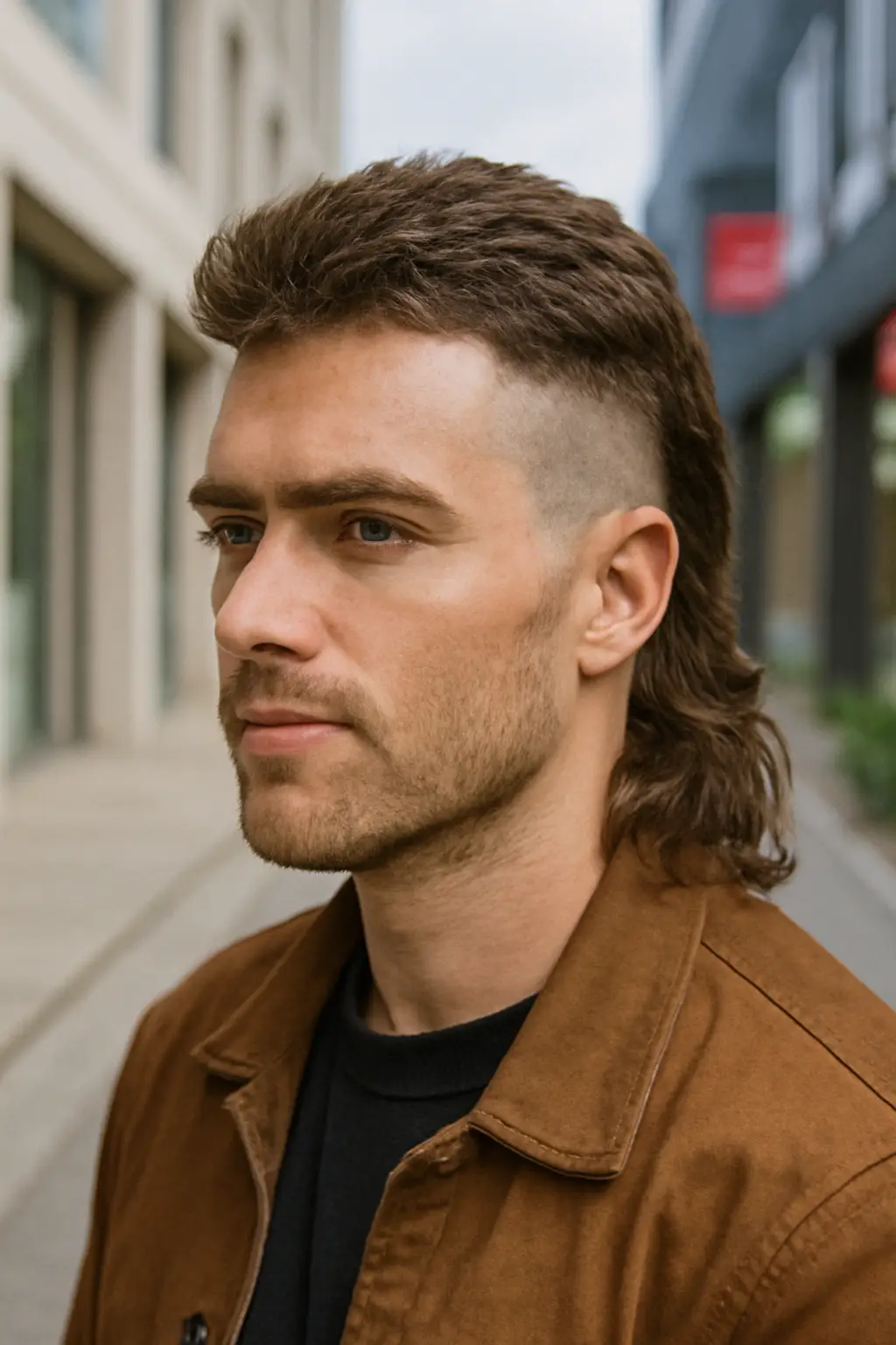 Low taper fade with mullet hairstyle cutting