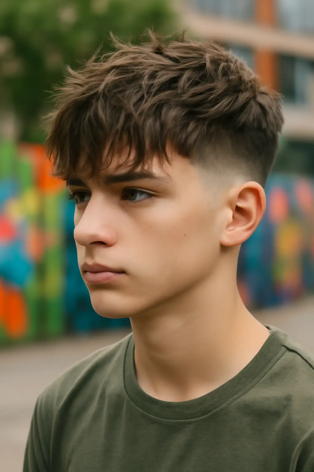 Drop Fade with Long Messy Top and Fringe