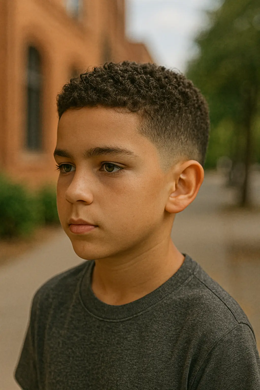 Short Curly Hair with Low Burst Fade