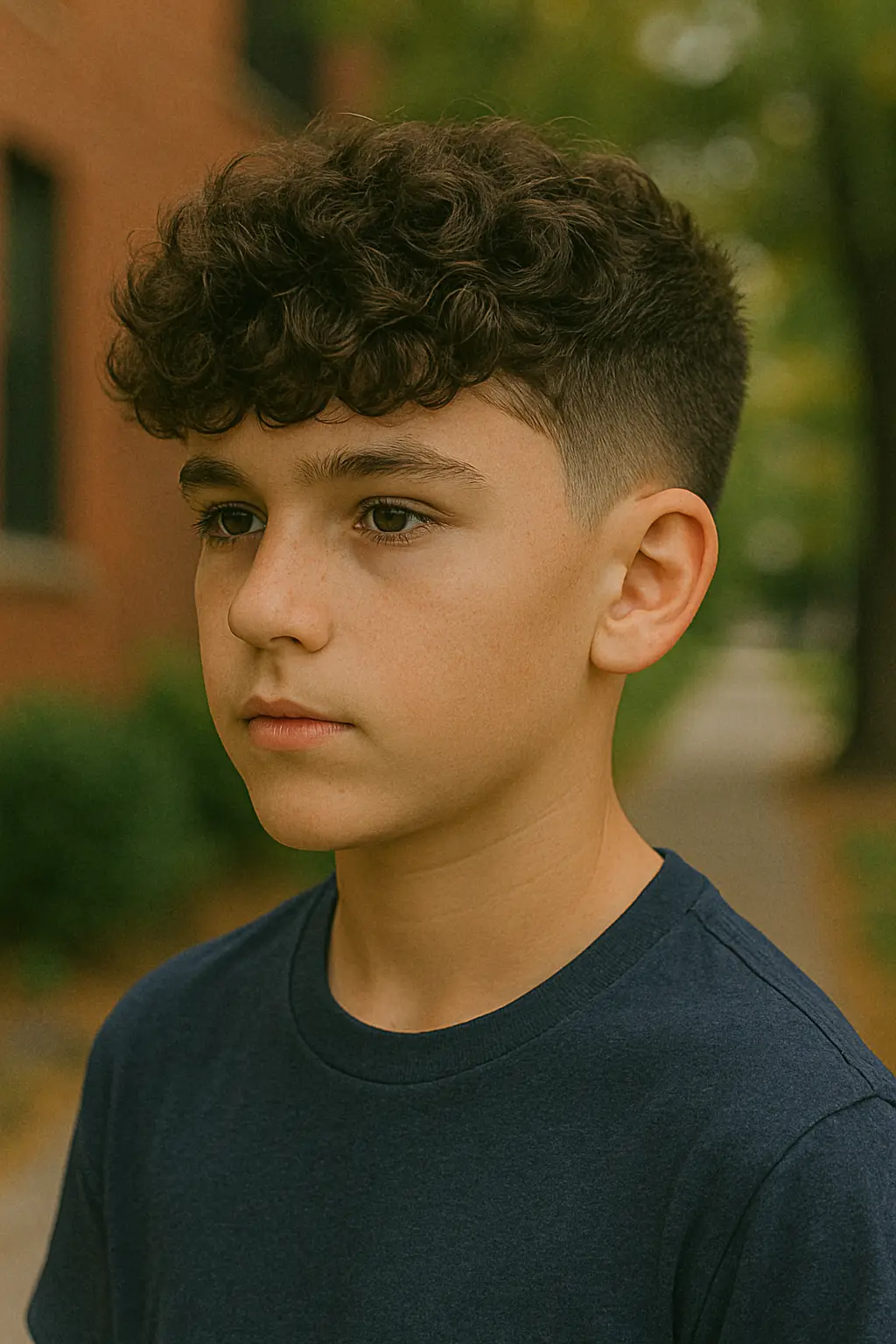 Thick Curly Fringe with Taper Fade