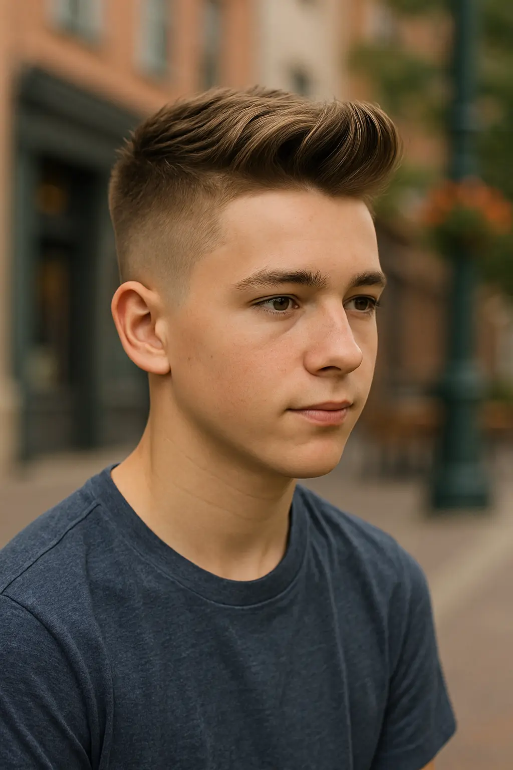 Teen boy Modern Quiff with Mid-Low Skin Fade Hair