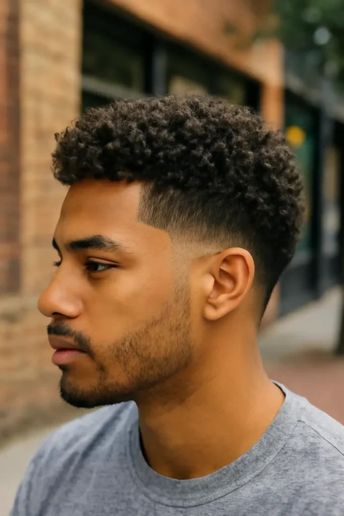 Blowout low taper fade curly hair