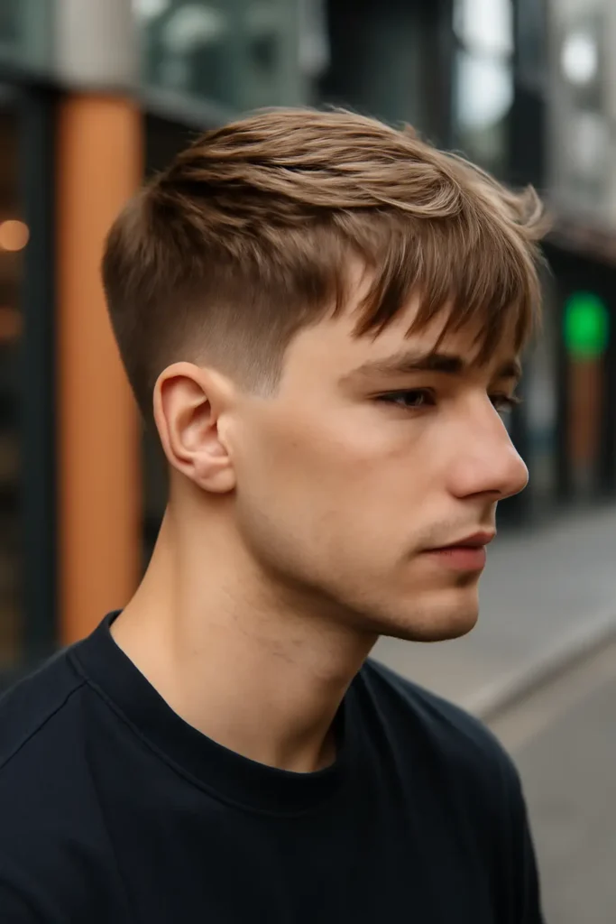 Blowout taper textured fringe with straight hair