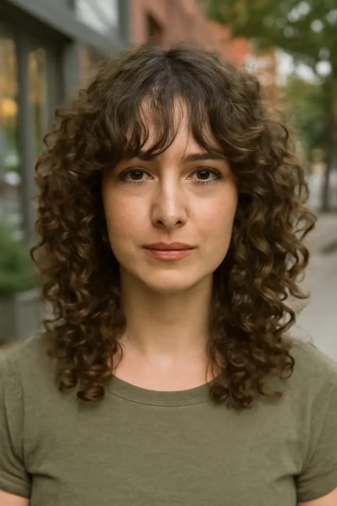 Curtain bangs curly hair