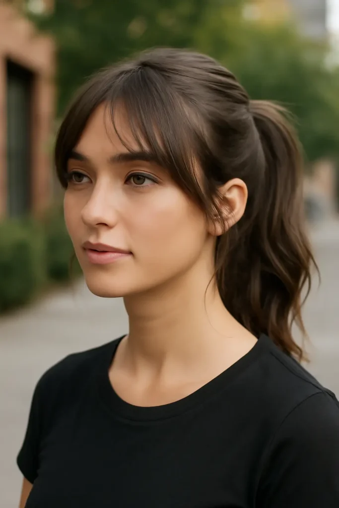 Curtain bangs ponytail