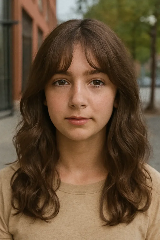 Curtain bangs wavy hair