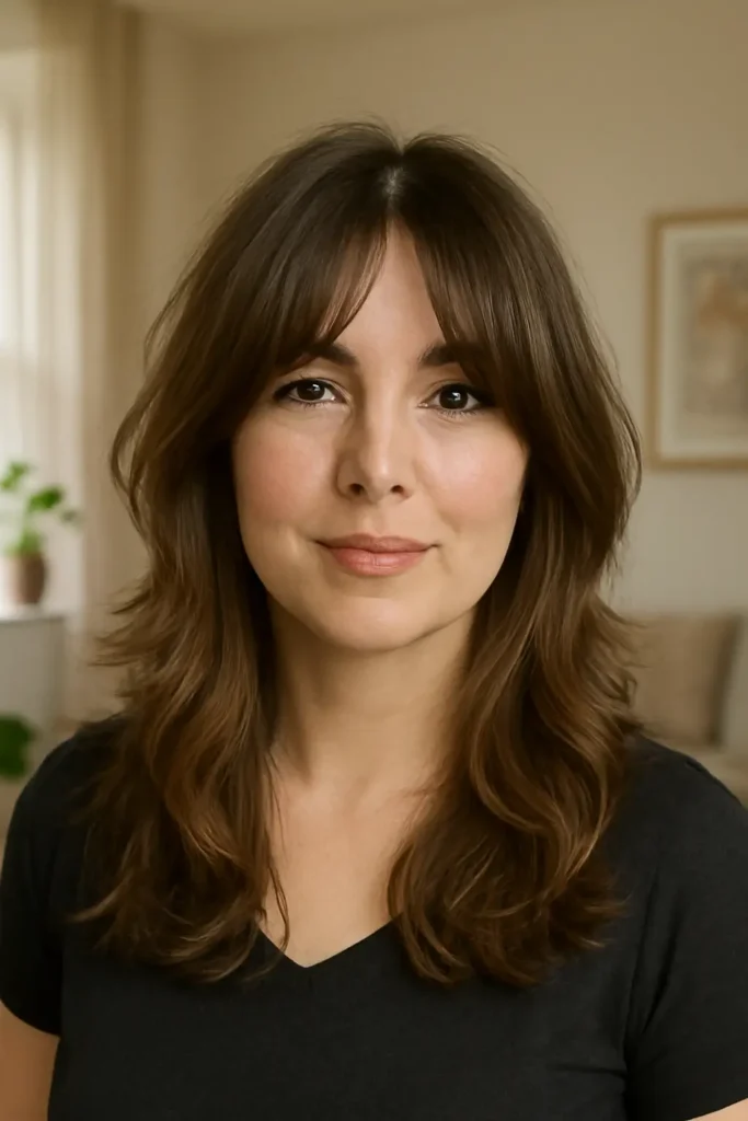 Layered haircut with curtain bangs