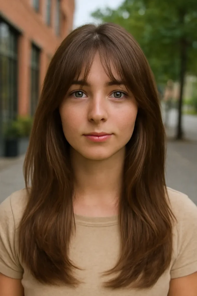 Long hair layers with curtain bangs