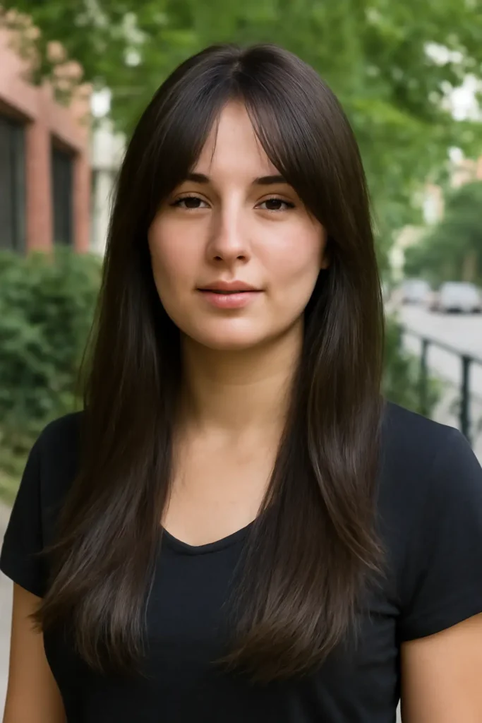 Long layers with curtain bangs straight hair