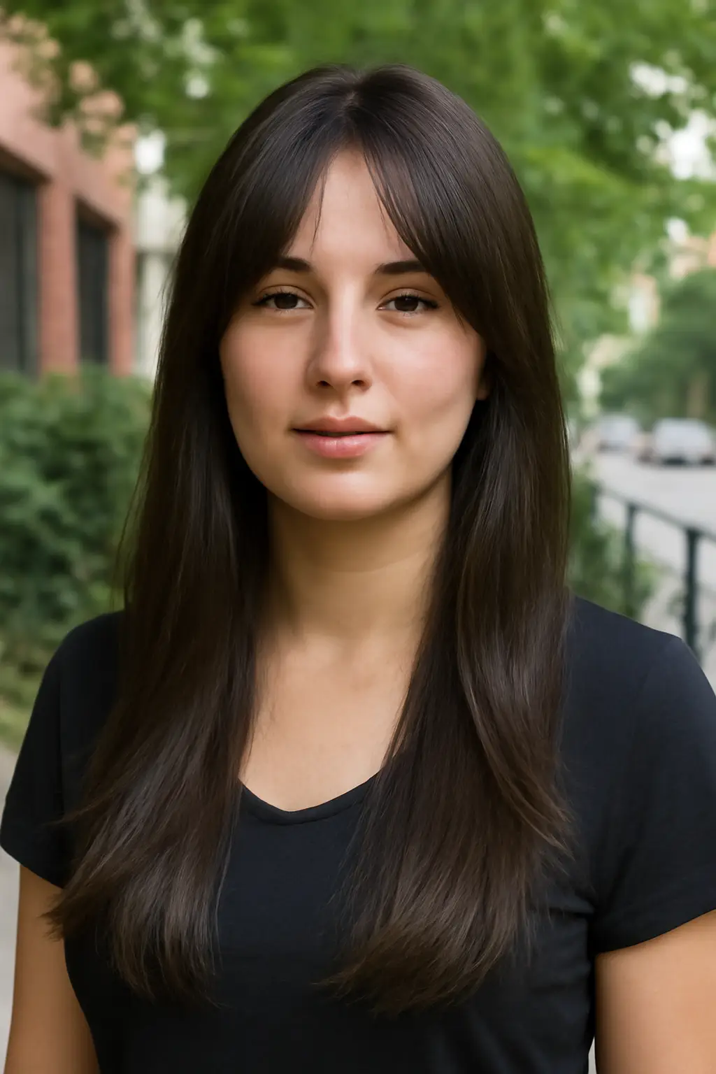 Long layers with curtain bangs straight hair