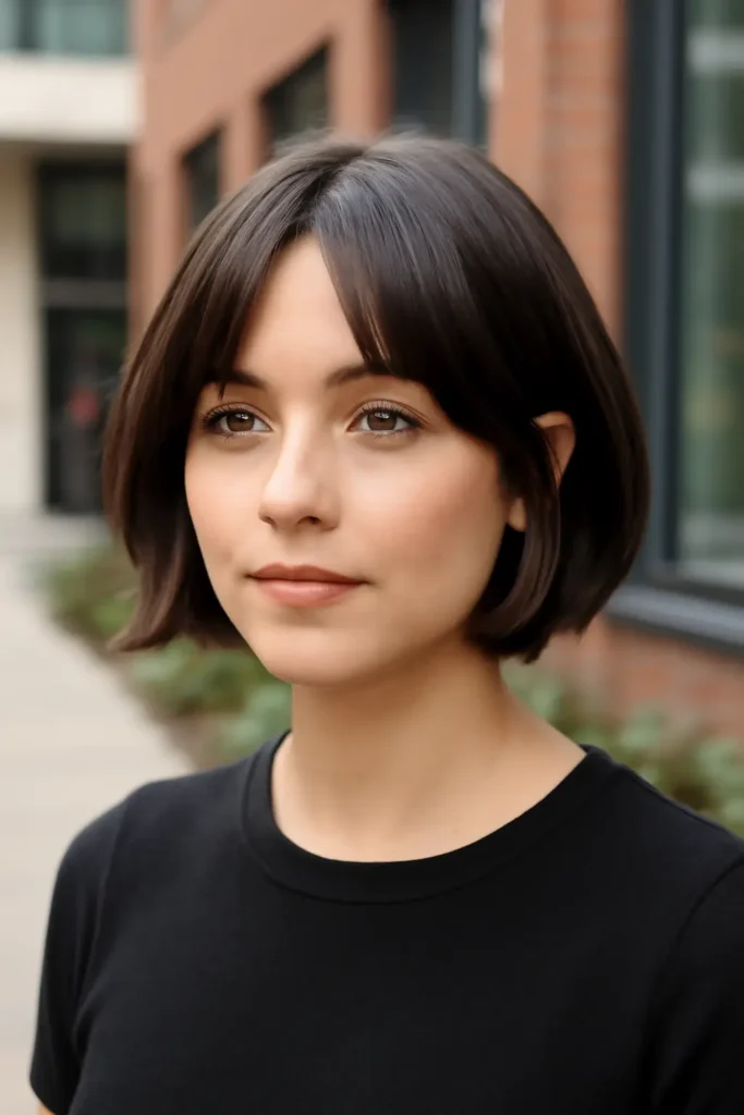 Short bob with curtain bangs