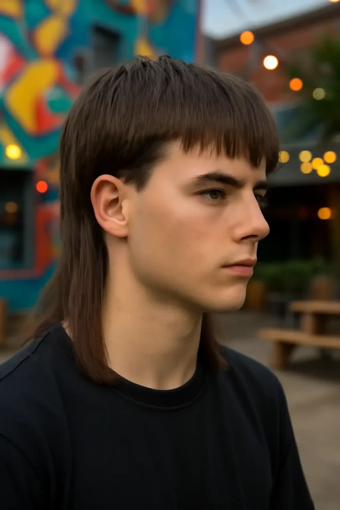 straight hair in mullet style