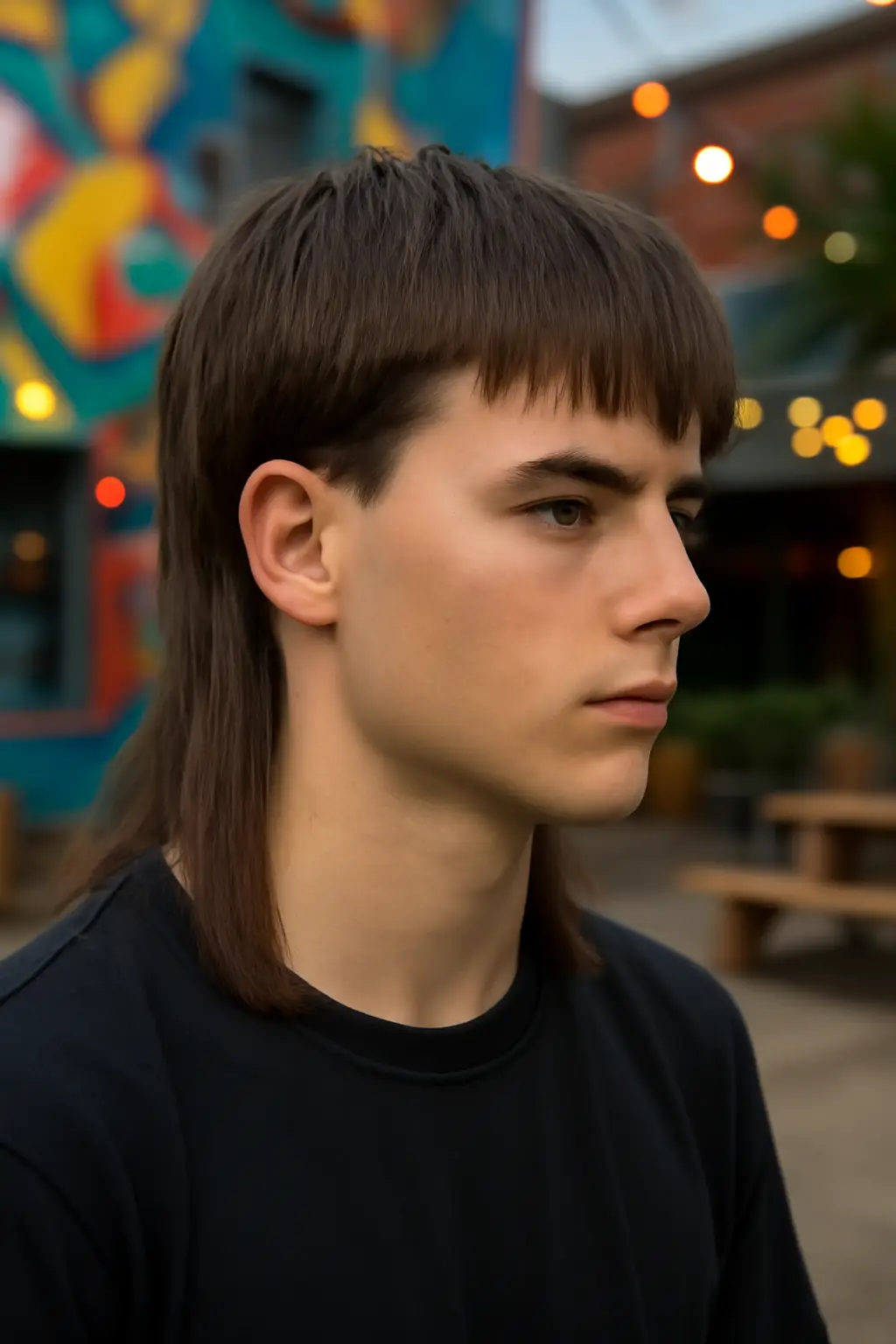 straight hair in mullet style