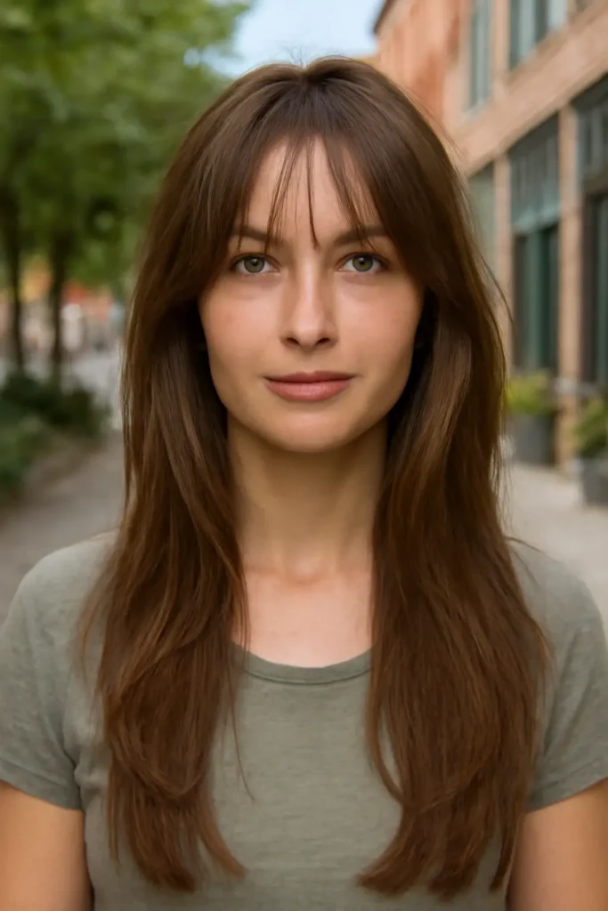 Wispy curtain bangs long hair