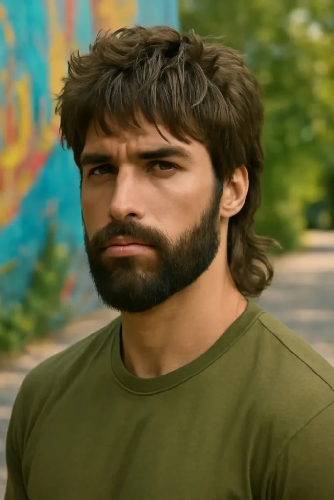 Wolf cut men with beard