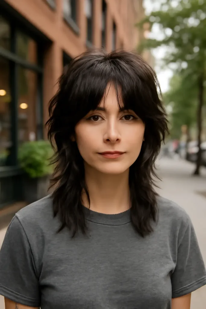 Wolf cut with curtain bangs