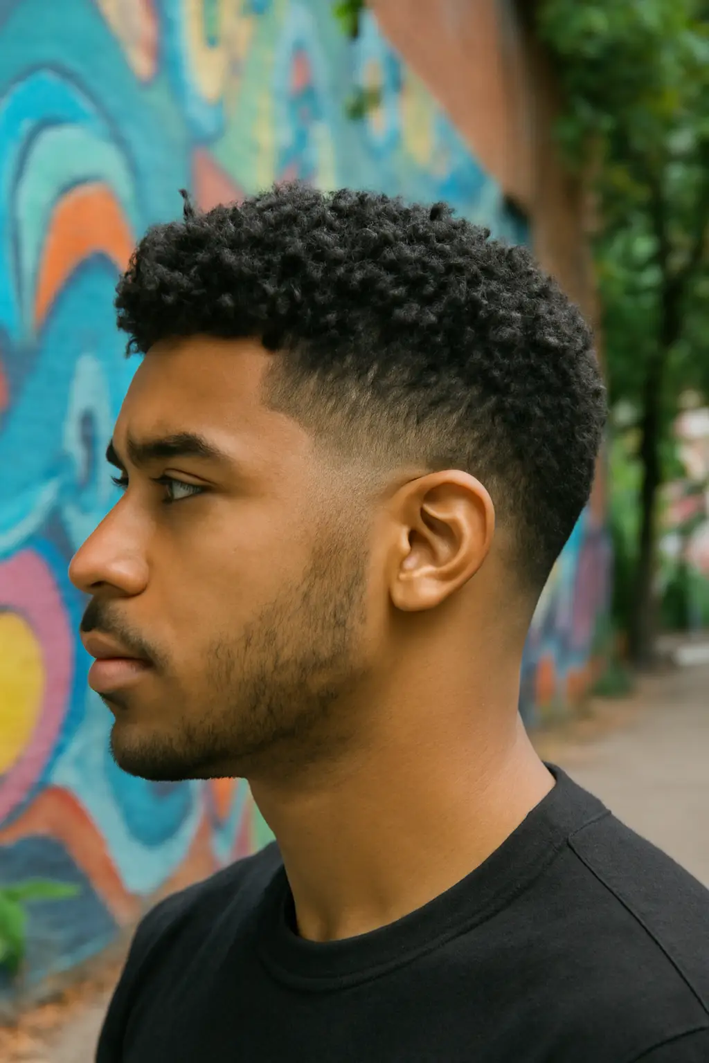 Curly Low Burst Fade 