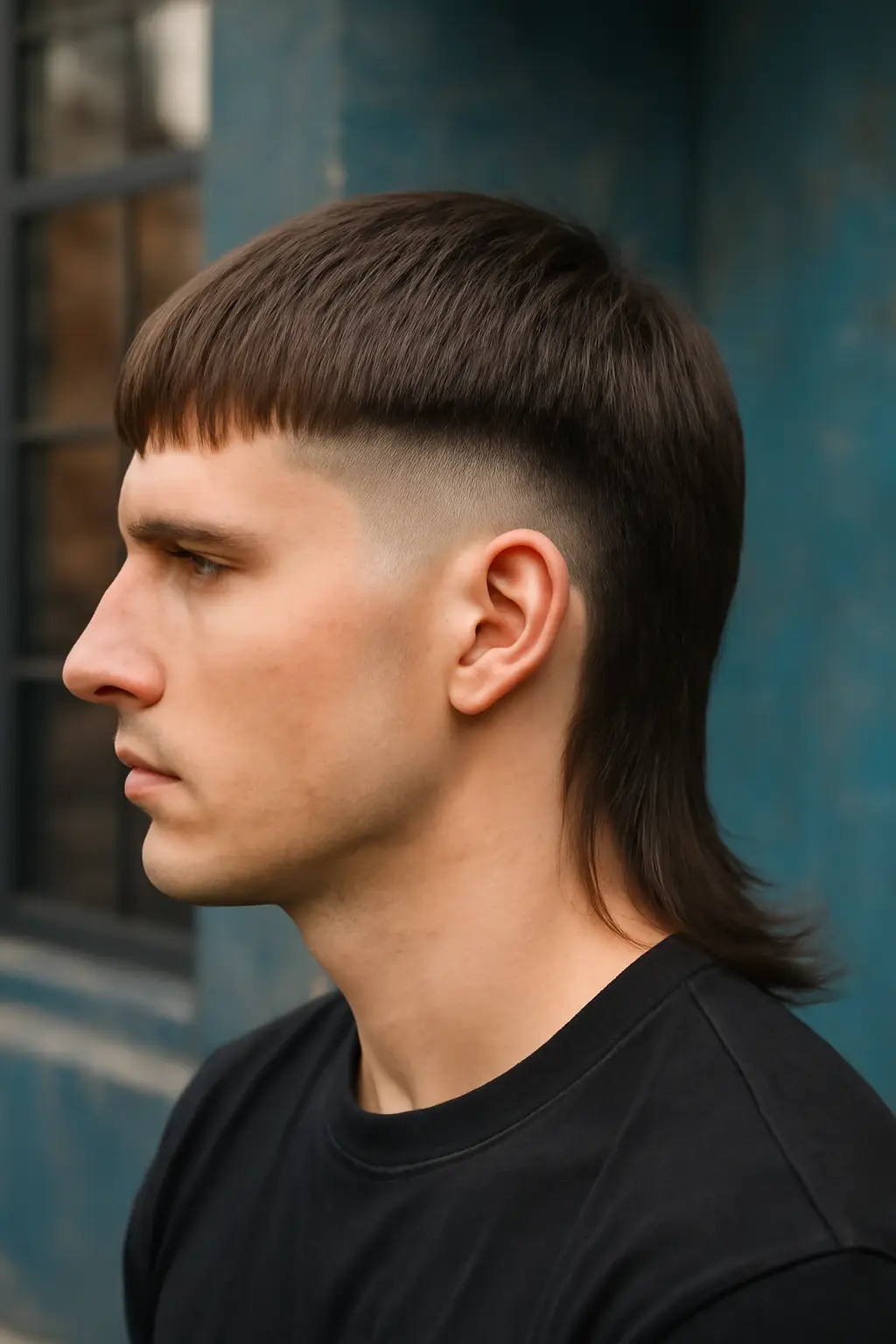 Straight Hair Burst Fade Mullet 